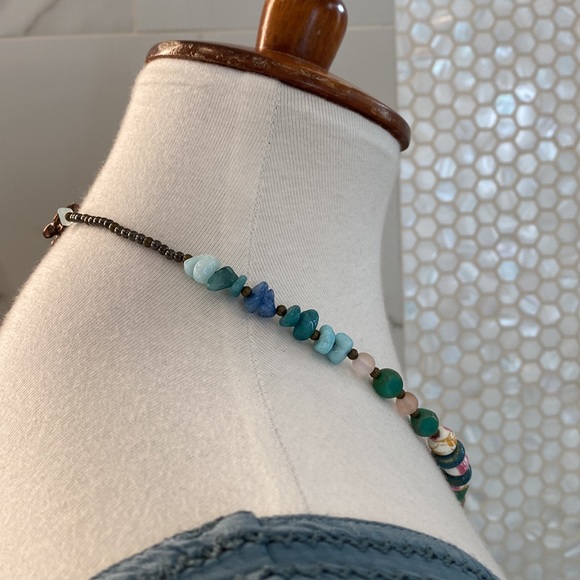 Bronze Bird-on-Branch Pendant -Handmade Beaded Necklace: Hematite, Jasper & more - Picture 8 of 17